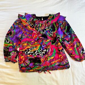 Vintage 80’s Vibrant Beaded Ruffle Blouse